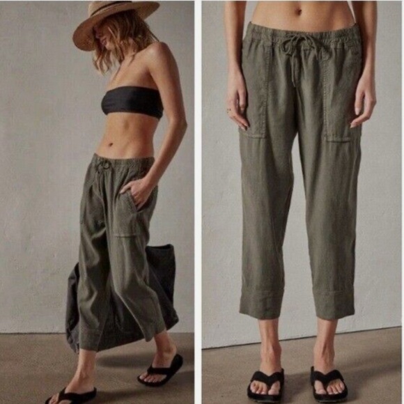 JAMES PERSE WOMEN Surplus Drawstring Linen Blend Utility Crop Pant NEW - Picture 1 of 15